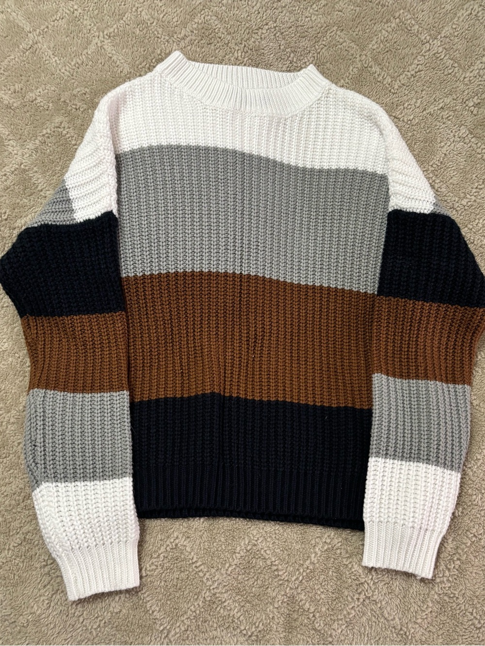 Amazon Women's Colorblock Rib-Knit Sweater - White, Gray, Black, Brown